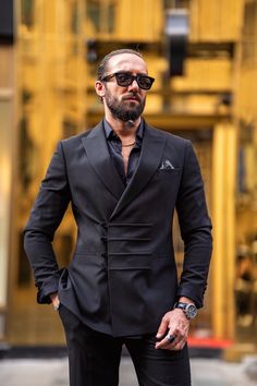 Ardean Black Slim Fit Peak Lapel Double Breasted Suit Black Linen Suit, Linen Suits For Men, Costume Noir, Dapper Style, Suit Men, Looking Dapper, Peak Lapel, Linen Suit, Tuxedo Jacket