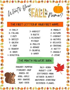 an autumn themed printable for the first letter of your first name