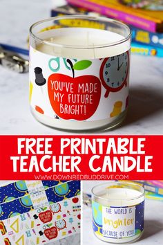 an apple printable teacher's candle with the words you've made my future bright on it