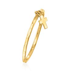 Ross-Simons - 14kt Yellow Gold Cross Charm Ring Size 6. Wear your faith with this on-trend ring! Featuring a petite cross charm dangling from a slender 14kt yellow gold band with hammered and polished finishes. 1/16" wide. 14kt yellow gold cross charm ring. Charm Rings Dangle, Charm Ring, Charm Rings, Gold Cross, Cross Charms, Gold Band, Gold Charm, 10k Gold, Gold Bands