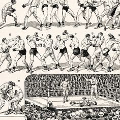 an old boxing poster shows the various positions of boxers and their opponents in different positions