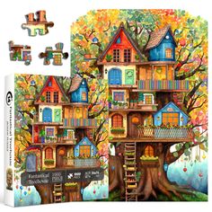 a puzzle box with an image of a tree house