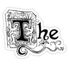 the letter t is decorated with swirls and flowers in black on a white background