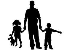 a man and two children are holding hands