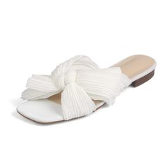 PRICES MAY VARY. Non-slip and wear-resistant rubber sole, heel height 0.59 inches, soft PU insole under the memory foam provides shock absorption rebound effect, providing support and comfort for your feet. Pleated Bow flat sandals with cross knotted bow design, simple and fashionable style, handmade to ensure the excellent quality of each pair of sandals. These cute sandals are a must for your summer closet and can be worn with jeans, shorts, or dresses, Our sandals women's dressy summer flats Most Comfortable Sandals, Bridal Wedding Dress, Wedding Dress Shoes, Bow Flats, High Quality Shoes, Cute Sandals, Womens Slides, Sandals Summer, Bridal Wedding