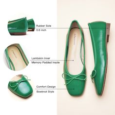 ▼Description Embodying style and practicality, our ballet flats boast a slim bowknot upon the toe and cushioned insole. This combination ensures that you make a fashionable statement and walk with confidence and stability. ◄Details ‧ Upper: Vegan Leather‧ Lining: Soft Lambskin‧ Memory Foam Pad‧ Sole: Rubber‧ Square Toe‧ Slip-on Closure‧ Back Paddles Included‧ Knot DecorationDimensions‧ Heel Height: 1.5 cm & comes with a set of heel grips ◄Size & Fit ‧ True to size ◄Shipping Information Free stan Spring Bow Ballet Flats With Almond Toe, Spring Ballet Flats With Bow And Almond Toe, Spring Almond Toe Ballet Flats With Bow, Casual Slip-on Ballet Flats With Bow, Casual Bow Ballet Flats, Green Round Toe Ballet Flats, Casual Ballet Flats With Bow, Spring Bow Ballet Flats Slip-on, Spring Slip-on Ballet Flats With Bow