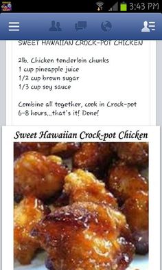 the recipe for sweet hawaiian crockpot chicken is displayed on an iphone screen,