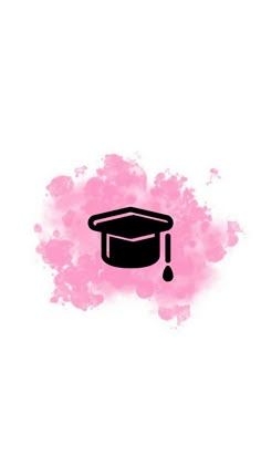 a pink and black graduation cap on top of a white background with watercolor stains