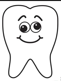 a cartoon tooth with eyes and a smile on it's face, coloring page