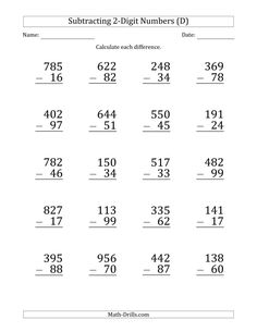 the subtracting 2 digit numbers worksheet is shown in black and white