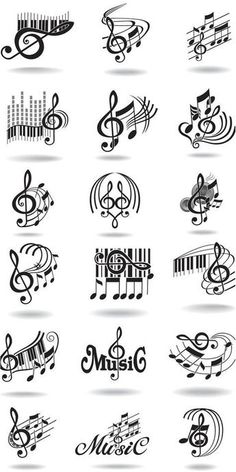 music symbols and musical notes on white background