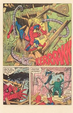 an old comic book page with spider - man and other characters