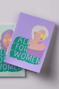 two cards with the words all for women on them