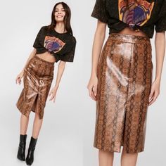 This Skirt Comes In Faux Leather And Features A High Waisted, Midi Silhouette, Elasticized Waist, Slit At Front, And Snake Print Throughout. Coating: 100% Polyurethane / Backing: 100% Cotton / Lining: 100% Polyester Size: Uk 4 / Us 0 Polka Dot Midi Skirt, Long Denim Skirt, Animal Print Skirt, Purple Skirt, Satin Midi Skirt, A Line Mini Skirt, Printed Midi Skirt, Pink Leopard Print, Floral Midi Skirt