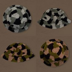 three hats are shown with different patterns on them