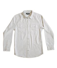 Beige white long-sleeved button-up shirt. It has a classic collar and two chest pockets with button closures. The shirt has a relaxed, casual style with a straight cut. There's a small black label visible at the collar, The Lomas Brand is printed on the tag in white. The shirt is presented flat against a plain white background, giving it a clean, minimalist look. Relaxed Fit Button-up Flannel Shirt For Casual Gatherings, Layering Button-up Shirt With Pockets, Everyday Shirt With Placket For Fall, Fall Season Everyday Shirt, Relaxed Fit Button-up Flannel Shirt, Fall Unstructured Button-up Shirt, Relaxed Fit Flannel Button-up Shirt With Snap Buttons, Relaxed Fit Flannel Shirt With Snap Buttons, Classic Spring Flannel Shirt For Everyday