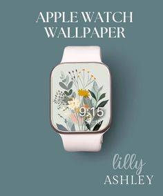 the apple watch wallpaper is displayed with flowers and leaves on its display screen, against a blue background