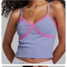 Condition: New Without Tag - Nwot Brand: Wild Fable (Target) Size: Xs Description: Cropped, Ribbed, 90s, Y2k, 2000s, Vintage, Pink And Purple Mix. This Was Popular On Tiktok And Hard To Find! Adjustable Strap Makes This Perfect Fitting Cami. Very Flattering Purple Ribbed Stretch Top, Purple Stretch Ribbed Tops, Stretch Purple Ribbed Tops, Stretch Ribbed Purple Tops, Purple Lace Trim Top For Spring, Purple Ribbed Summer Tops, Purple Ribbed Tops For Summer, Summer Purple Ribbed Tops, Summer Ribbed Purple Tops