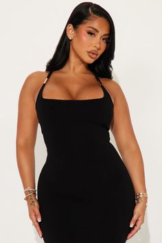 Ribbed Backless Bodycon Dress For Party, Ribbed Backless Bodycon Party Dress, Sleek Black Halter Neck Bodycon Dress, Chic Ribbed Backless Bodycon Dress, Ribbed Backless Bodycon Dress, Luxury Black Bodycon Maxi Dress, Fashion Nova Summer Dress, Fashion Nova Midi Dress, Luxury Black Ribbed Maxi Dress