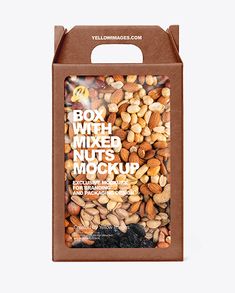 the box with mixed nuts mock up is open and ready to be used as a packaging