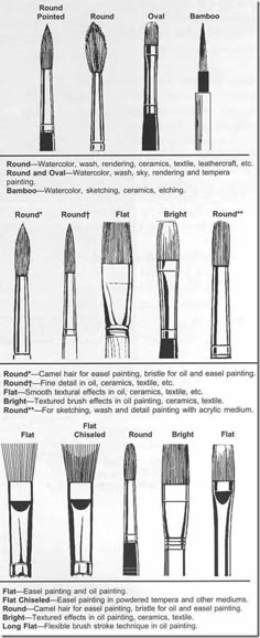 the instructions for different types of brushes and their names are shown in this diagram, which shows