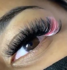 Pink And Red Eyelash Extensions, Pink And White Eyelash Extensions, Lashes With Pink In Them, Valentines Day Lash Extensions, Lash Extensions Styles With Color, Eyelash Extensions With Color, Ombré Lashes, Pink Eyelash Extensions, Lash Extensions With Color