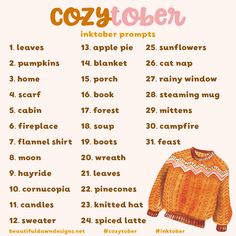 an orange sweater with the words cozy october written in english and spanish on top of it