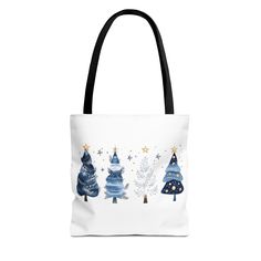 This delightful Tote Bag brings a touch of festive cheer to your daily routine. Adorned with charming holiday trees in cooling blues and whites, it radiates a cozy winter vibe that is perfect for the holiday season. Ideal for those who love to celebrate Christmas, this bag effortlessly combines style and functionality. It's a wonderful choice for anyone who enjoys eco-friendly, versatile accessories. Whether you're heading to a holiday party, festive shopping, or just a day out, this tote bag fi Winter Tote Bag For Daily Use, Winter Tote Bag, Christmas Tree Tote, Holiday Trees, Holiday Gift Bag, Soft Bristle Brush, Christmas Bags, Shopping Tote, Holiday Tree