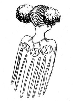 a drawing of a woman with curly hair and an angel wings on her head, in black and white