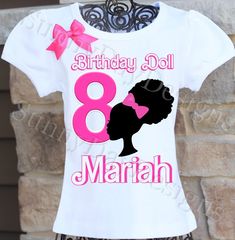 A fun, unique Birthday Doll birthday shirt personalized with your child's name and age. All shirts are 100% cotton.  I use a professional heat press to transfer the image, NOT a home iron.  I will personalize it with your child's name and age for no additional cost.  The puffy sleeve tee comes in sizes 12 month - size 12 . I also carry the same brand shirt in a tank top style as well as long sleeved.  I also have Carter's bodysuits in sizes newborn - 24 months. Youth and adult sizes are unisex t-shirts. Some customers feel that the unisex youth t-shirts run small, so please check the size charts before ordering.  *Please note heat pressed shirts may become distressed through wash/wear.  Always wash them inside out on a delicate cycle using mild detergent and no bleach. **Long sleeve and ta Heat Press Shirts, Unique Birthday, 1st Birthday Outfits, Branded Shirts, Birthday Party Ideas, Birthday Shirt, Size Charts, Kids Tops, Birthday Outfit