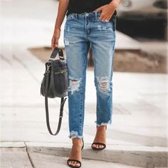 New Without Tag, In Original Packaging. Please See Last Few Photos For Manual Measurements. Ripped Jeans Casual, Denim Style Casual, Ripped Jeans Style, Moda Denim, Look Jean, Retro Jeans, Ripped Boyfriend Jeans, Womens Fashion Jeans, Casual Denim Pants