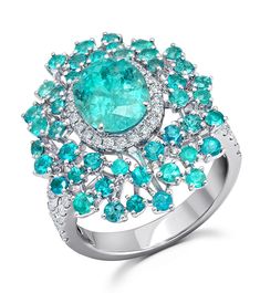 Paraiba tourmaline and diamond couture ring by award winning fine jewelry designer Graziela Gems. Neon Blue Color, Paraiba Tourmaline Ring, Contemporary Fine Jewelry, Paraiba Tourmaline, Tourmaline Jewelry, Jewelry Designers, Argentium Silver, Couture Jewelry, Tourmaline Ring