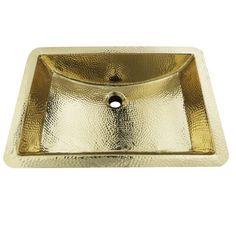 a gold bathroom sink with a square shaped bowl on the bottom and one hole in the middle