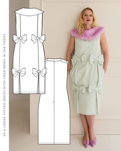 Create an elegant loose-fitted dress with this sewing pattern, featuring delicate pleats and four charming bows on the front. This design offers a flattering, flowy silhouette that's perfect for any occasion, from casual outings to special events. Ideal for sewists of all levels, this pattern combines style and comfort, making it a wonderful addition to your handmade wardrobe. Start your next sewing project today! Sewing Project