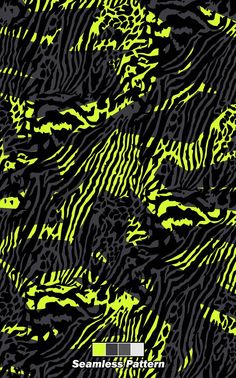 an animal print pattern with yellow and black colors on the zebra skin, as well as text that reads seamless patterns