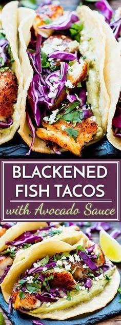 black - fried fish tacos with avocado sauce and cilantro slaw