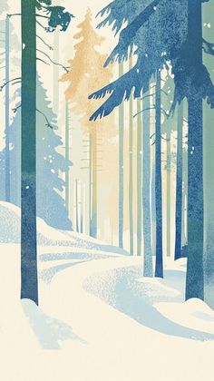 an image of a snowy forest scene with trees