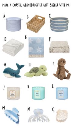 the baby gift guide is filled with items to make a coastal granddaughter gift basket with me