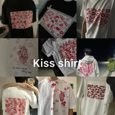 several pictures of t - shirts with hearts drawn on them