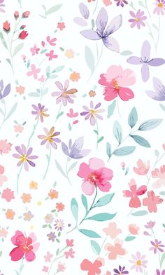 a white background with pink and purple flowers