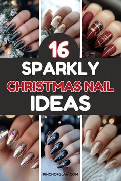 Christmas Glitter Nails, Festive Nails Christmas, Sparkly Christmas Nails, Christmas Nail Ideas, December Nails, White Glitter Nails, Holiday Nail Designs, Plaid Nails, Cute Christmas Nails