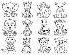 the different types of animals that can be seen in this coloring page