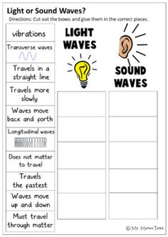 light or sound waves worksheet for students to practice their language and writing skills