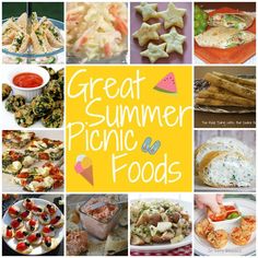 the great summer picnic and foods are featured in this collage with images of different food items