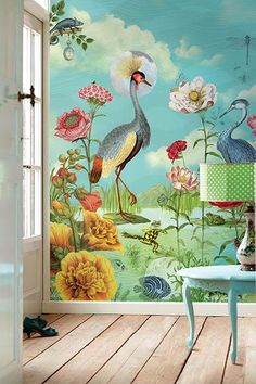 Kiss the Frog Wall Mural by Eijffinger for Brewster Home Fashions Frog Wallpaper, Birds And Flowers, Pip Studio, A Wallpaper, The Wallpaper, The Frog, My New Room, Of Wallpaper, Powder Room