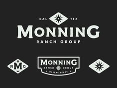 the logo for morning ranch group is shown in three different colors and font styles, including white on black