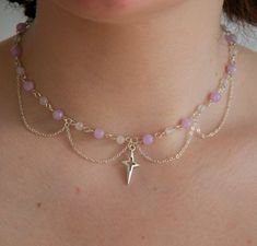 Purple Star Necklace, Chain And Bead Necklace, Dainty Beaded Necklaces, Beaded Necklace Inspiration, How To Make Beaded Necklaces, Beads Necklace Ideas, Beaded Necklace Ideas, Collar Aesthetic, Delicate Aesthetic