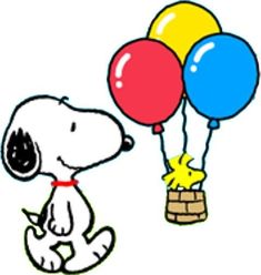 a cartoon dog is holding balloons in the air