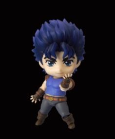 an action figure with blue hair holding a baseball bat in one hand and looking at the camera