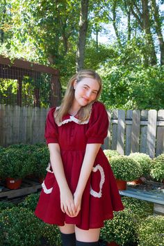 Our Red Velvet Gumdrop Dress is iced with a cream lace collar and heart shaped pockets. This dress has back shirring for maximum stretch and comfort. Also has two organza layers for extra poof! Model wearing size M. Gumdrop Dress, Valentines Outfits, Heart Dress, Red Outfit, Cream Lace, Lace Collar, Christmas Dress, Babydoll Dress, Collar Dress